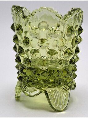 Fenton Green Hobnail Glass Toothpick Holder